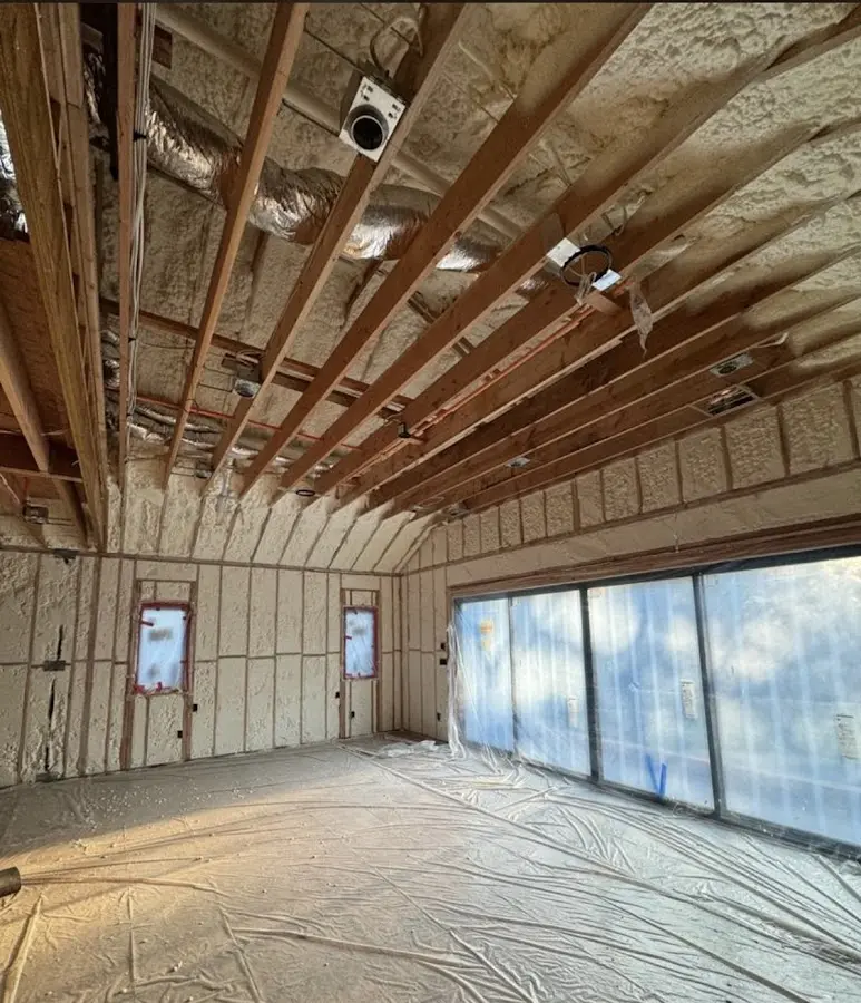 Interior walls and ceiling insulated with spray foam during new construction in Ruston