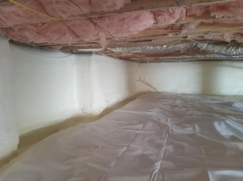 Crawl space encapsulation with closed-cell spray foam for Commercial Roof Restoration in Ruston